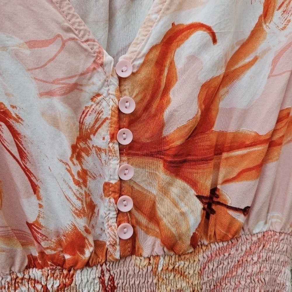 Anthropologie Abel the Label Flower Bomb flutter sleeve hi-lo dress AU large